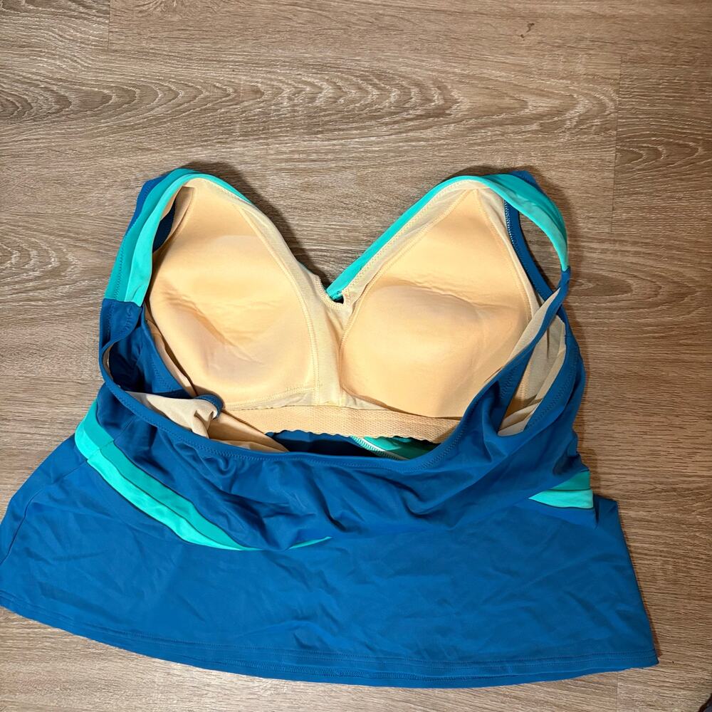 Lands’ End Plus Size Tankini Set 18W 20W Blue Aqua Molded Cup Swim Top Bottom - Picture 12 of 14